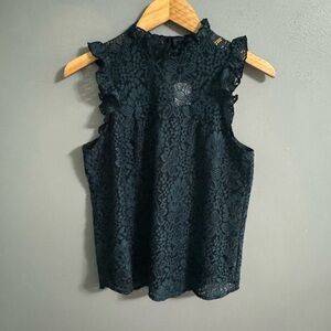 Forest Green/Black Ruffled Lace Blouse (New)